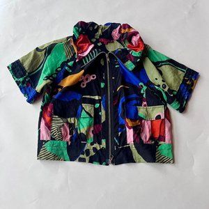 Vintage Vivienne Tam Zip Up print collared sleeveless jacket shirt